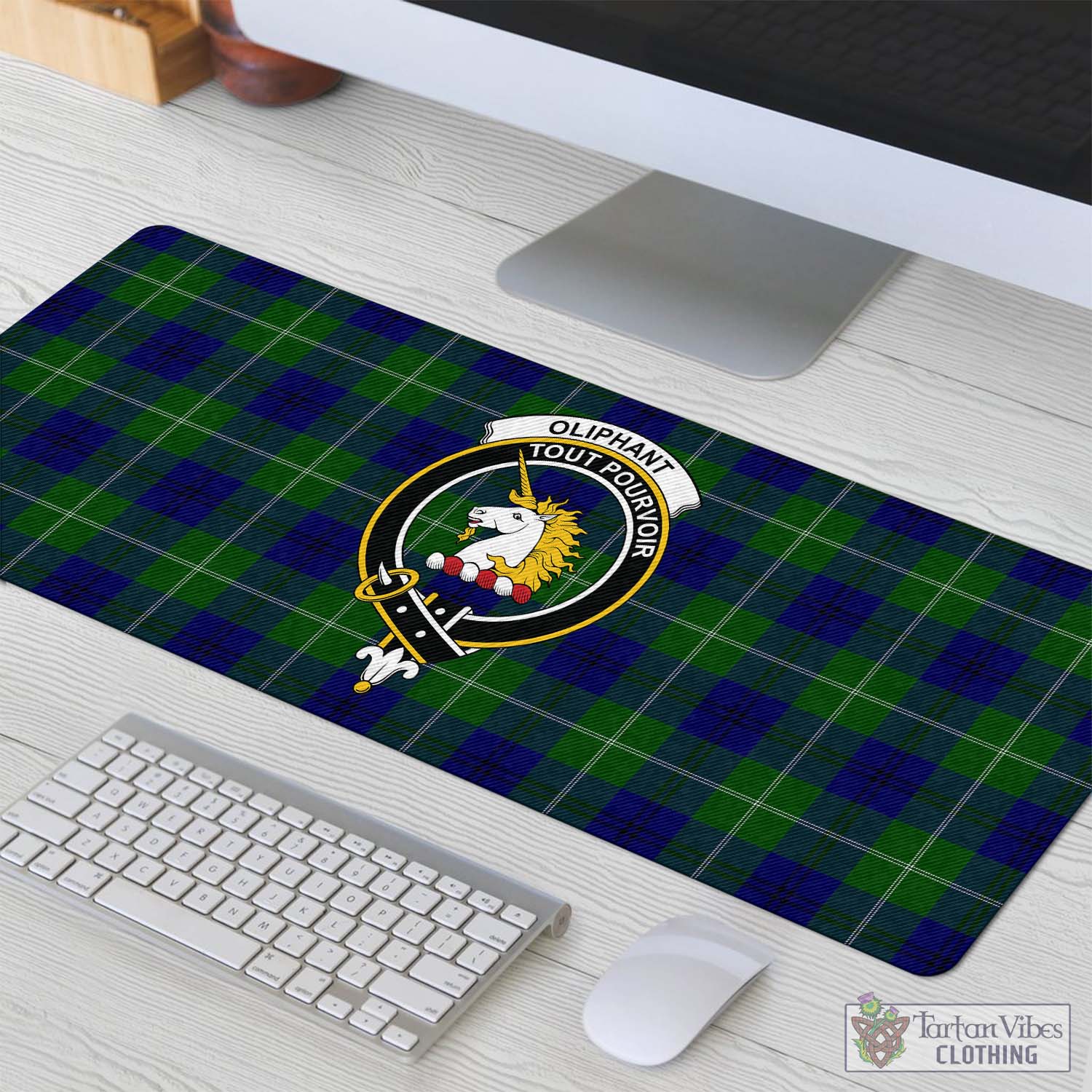 Tartan Vibes Clothing Oliphant Modern Tartan Mouse Pad with Family Crest