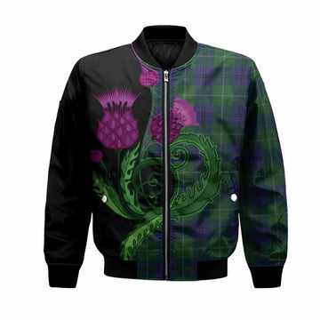 Oliphant Tartan Bomber Jacket Traditional Scottish Thistle Unisex Black - Tartan Vibes Clothing