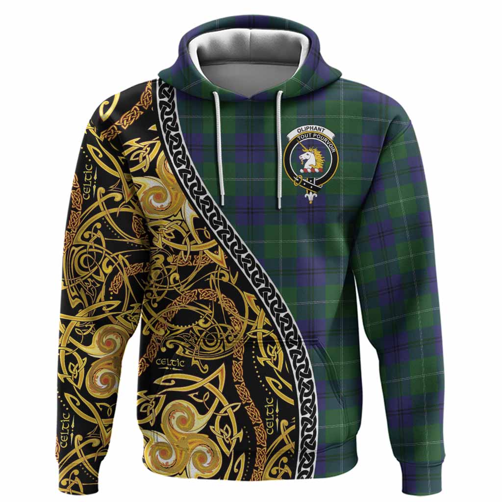 Oliphant Tartan Crest Hoodie Celtic Knot and Triple Trickle Spiral Symbols