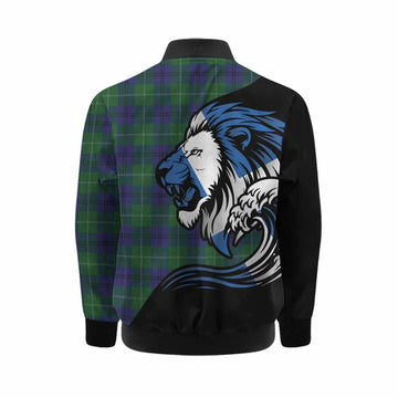 Oliphant Tartan Crest Kid Bomber Jacket Scottish Golden Lions Wave Flow