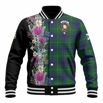 Oliphant Tartan Crest Thistle Floral Baseball Jacket Unisex - Tartan Vibes Clothing