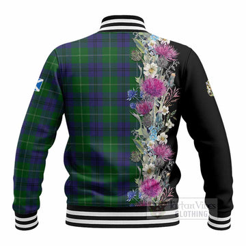 Oliphant Tartan Crest Thistle Floral Baseball Jacket - Tartan Vibes Clothing