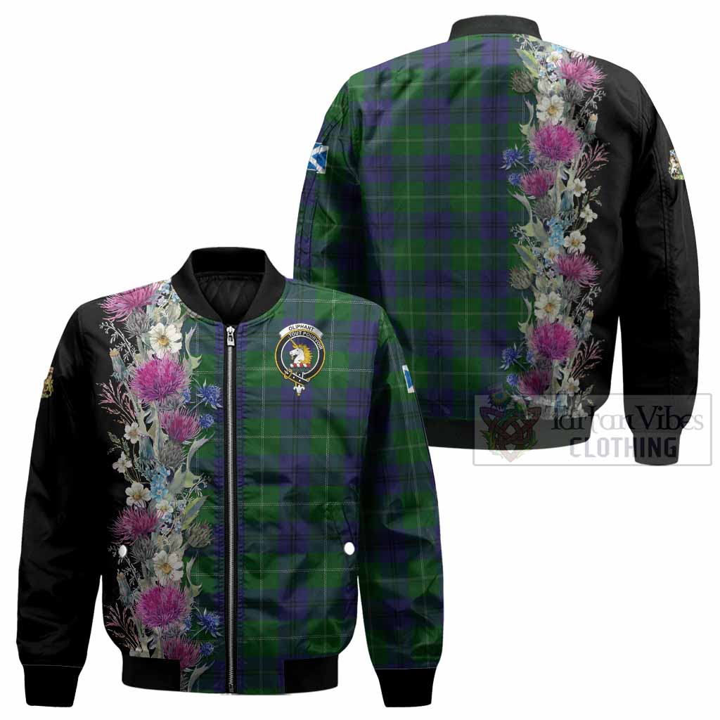 Oliphant Tartan Crest Thistle Floral Bomber Jacket - Tartan Vibes Clothing