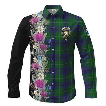 Oliphant Tartan Crest Thistle Floral Long Sleeve Button Shirts Men's Shirt S - Tartan Vibes Clothing