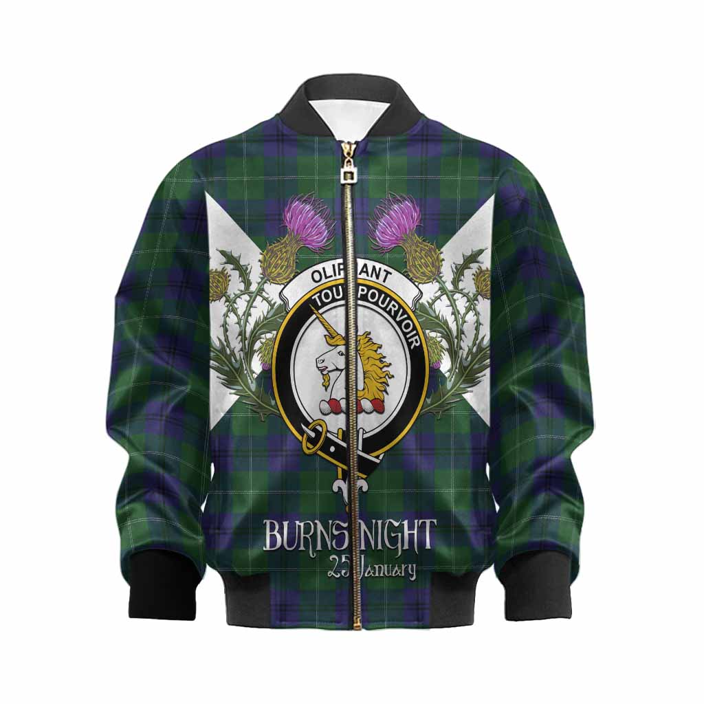 Oliphant Tartan Family Crest Kid Bomber Jacket Scottish Burns Night Thistle Floral