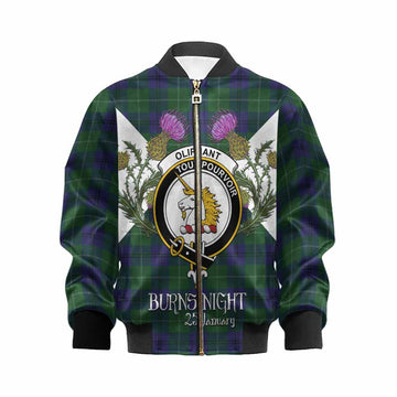 Oliphant Tartan Family Crest Kid Bomber Jacket Scottish Burns Night Thistle Floral