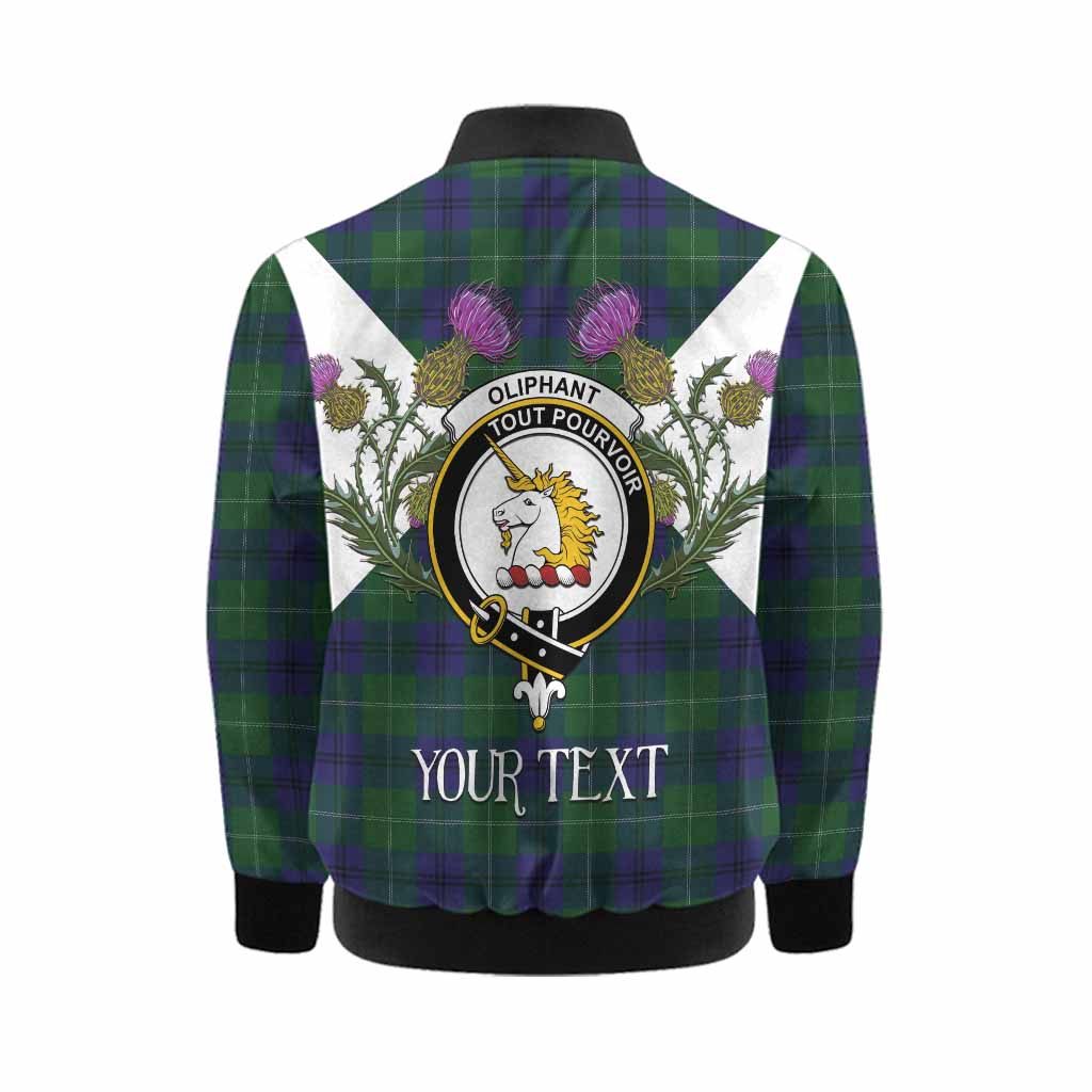 Oliphant Tartan Family Crest Kid Bomber Jacket Scottish Burns Night Thistle Floral