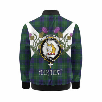 Oliphant Tartan Family Crest Kid Bomber Jacket Scottish Burns Night Thistle Floral