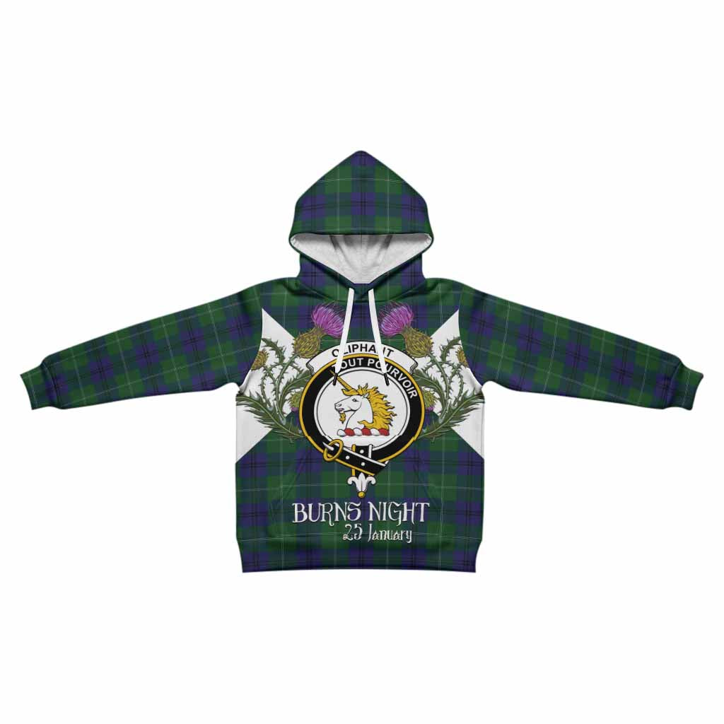Oliphant Tartan Family Crest Kid Hoodie Scottish Burns Night Thistle Floral