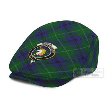 Oliphant Tartan Flat Cap, Jeff Cap Cross Style with Family Crest