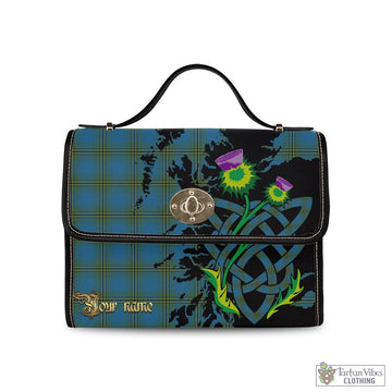 Tartan Vibes Clothing Oliver Tartan Waterproof Canvas Bag with Scotland Map and Thistle Celtic Accents