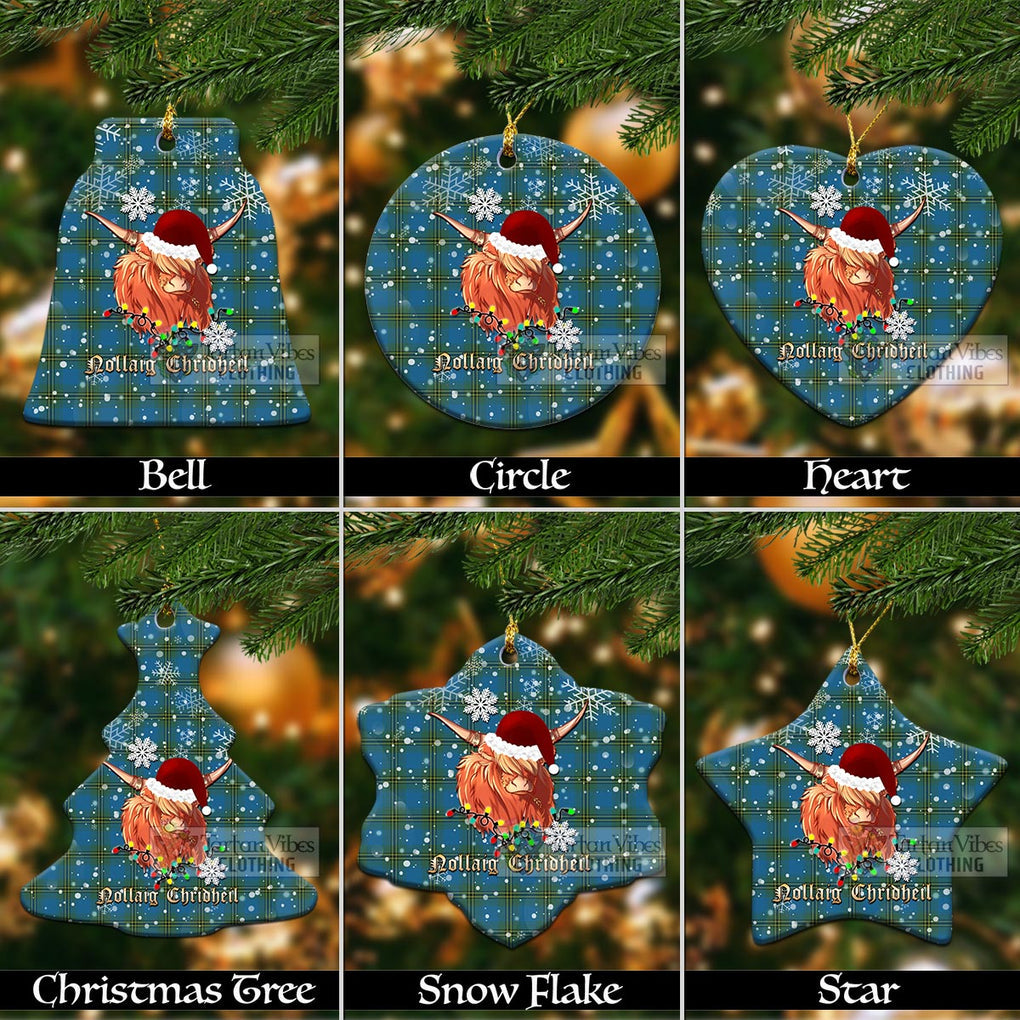 Oliver Tartan Christmas Ceramic Ornaments with Twinkle Highland Cattle Ceramic - Tartan Vibes Clothing