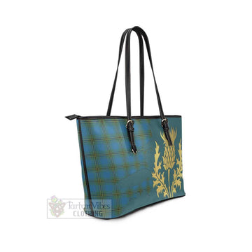 Tartan Vibes Clothing Oliver Tartan Leather Tote Bag Gold Thistle Style
