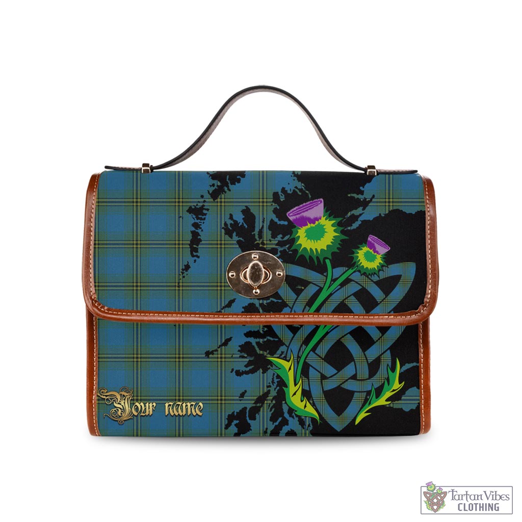 Tartan Vibes Clothing Oliver Tartan Waterproof Canvas Bag with Scotland Map and Thistle Celtic Accents