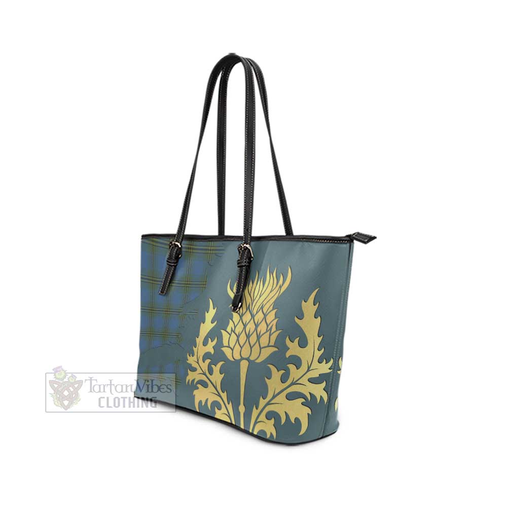 Oliver Tartan Leather Tote Bag Gold Thistle Style - Tartan Vibes Clothing