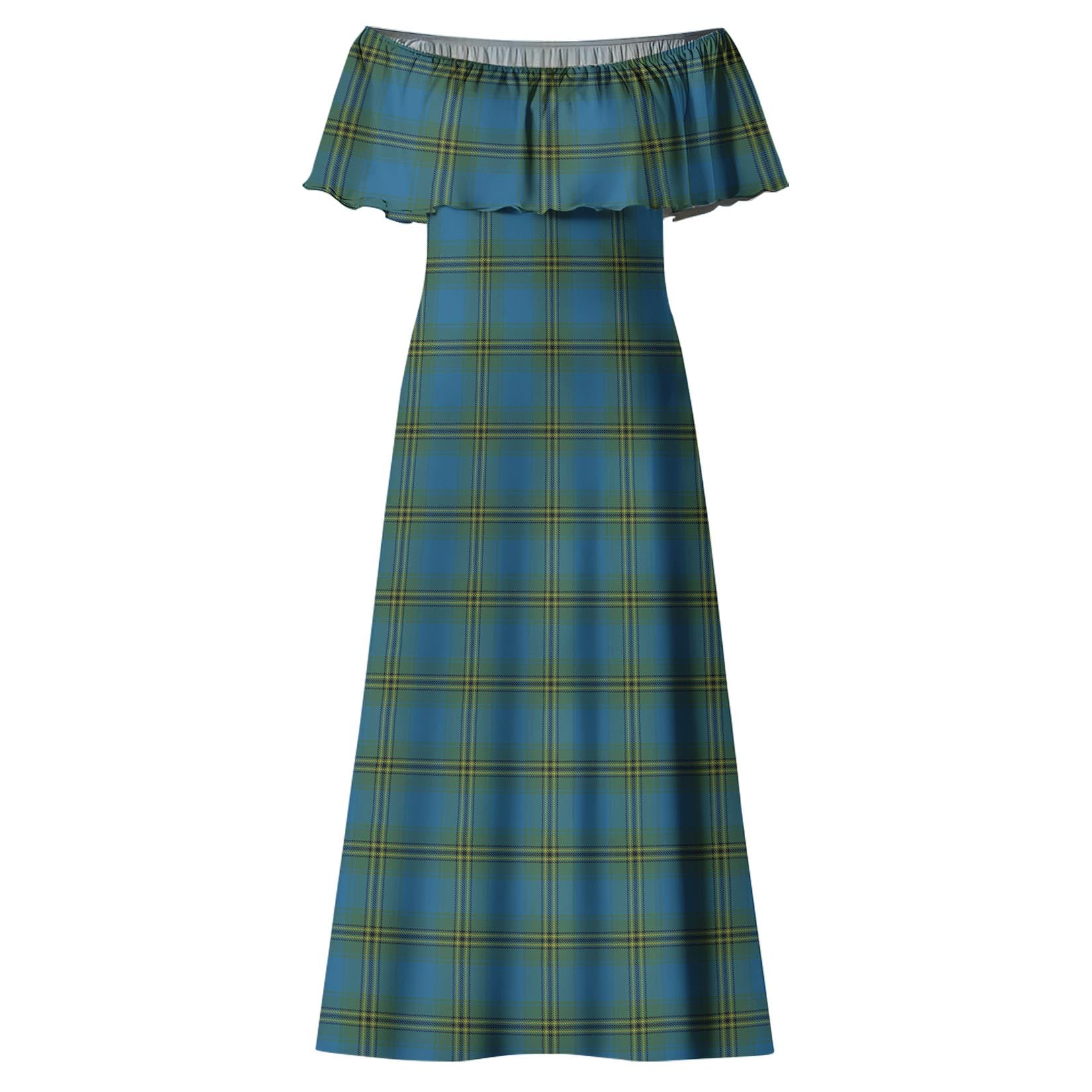 Oliver Tartan Off Shoulder Long Dress - Tartanvibesclothing