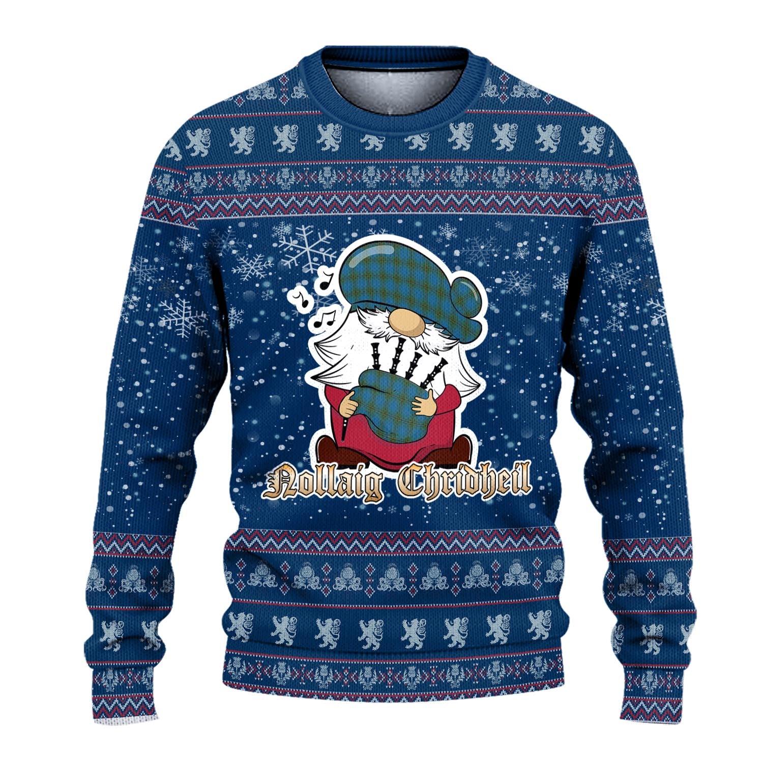 Oliver Clan Christmas Family Knitted Sweater with Funny Gnome Playing Bagpipes - Tartanvibesclothing