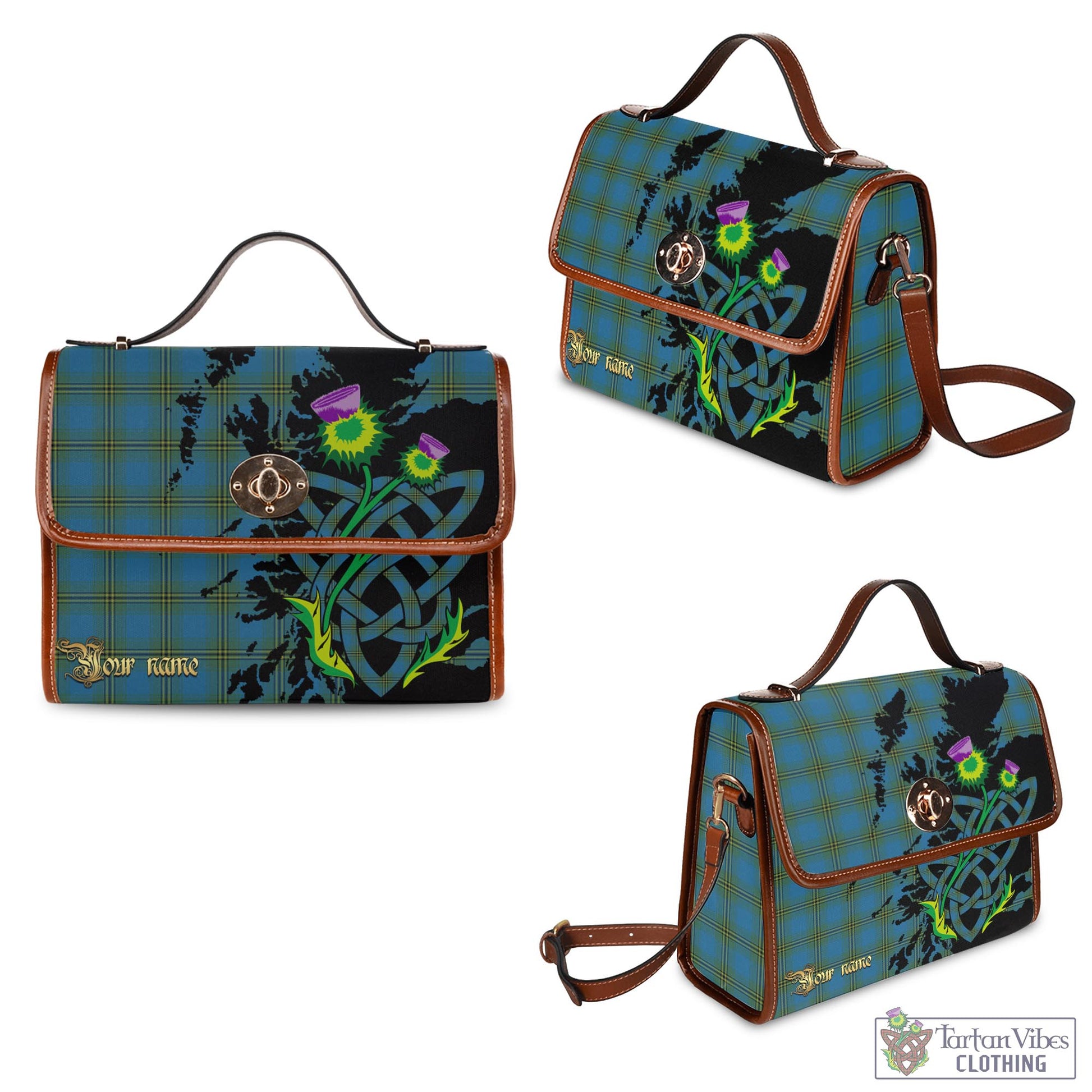 Tartan Vibes Clothing Oliver Tartan Waterproof Canvas Bag with Scotland Map and Thistle Celtic Accents
