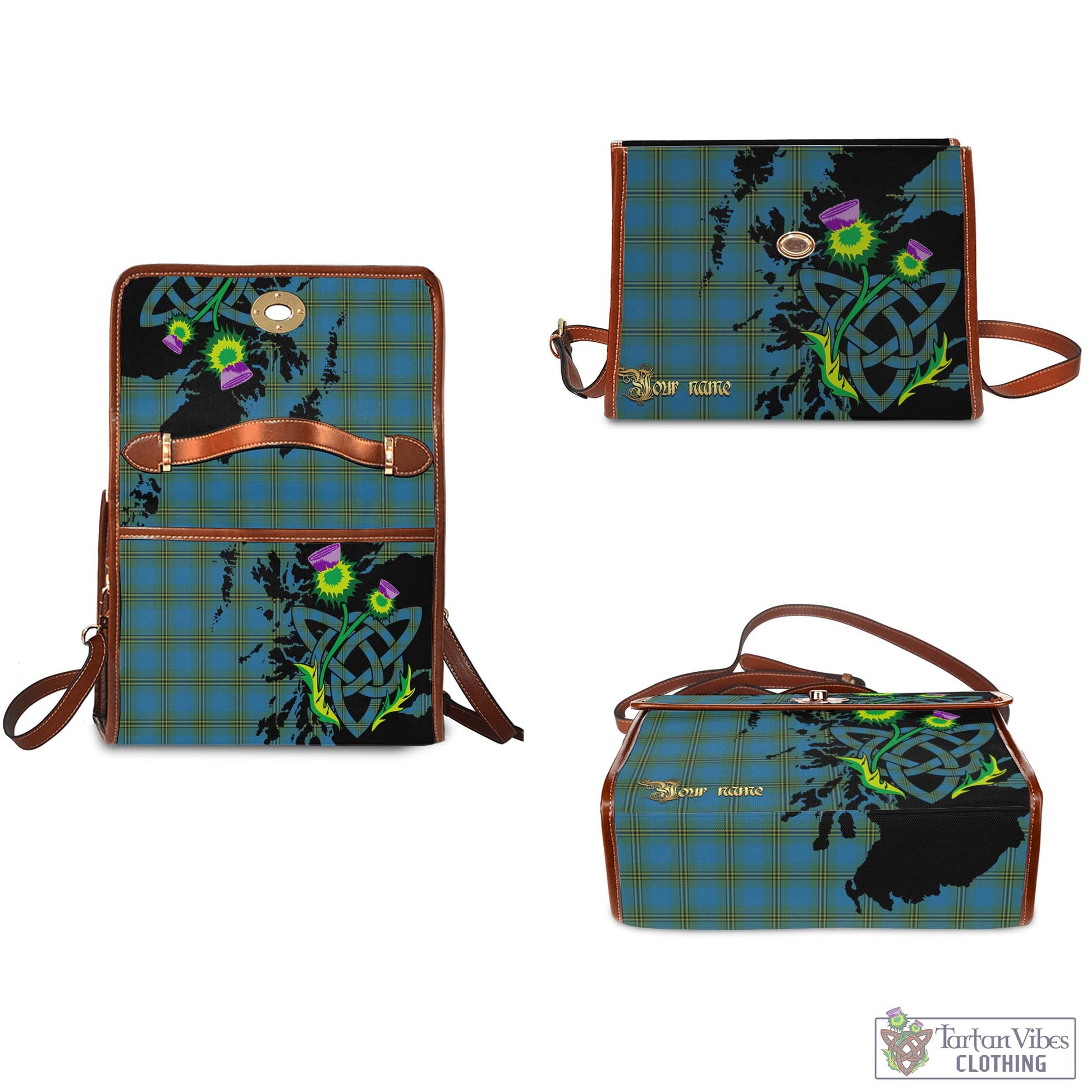 Tartan Vibes Clothing Oliver Tartan Waterproof Canvas Bag with Scotland Map and Thistle Celtic Accents