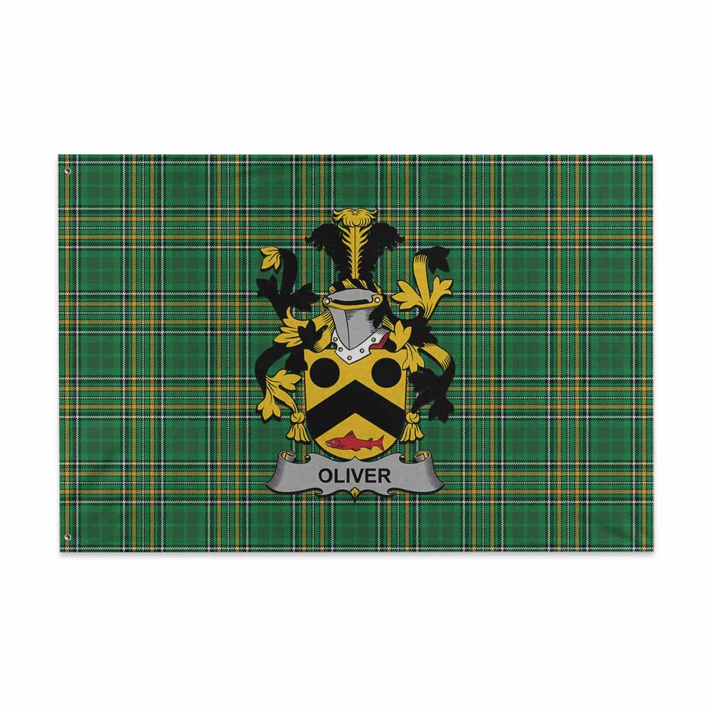 Tartan Vibes Clothing Oliver Irish Clan Tartan House Flag with Coat of Arms