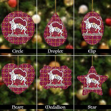 O'Meehan Tartan Christmas Ornaments with Scottish Gnome Playing Bagpipes