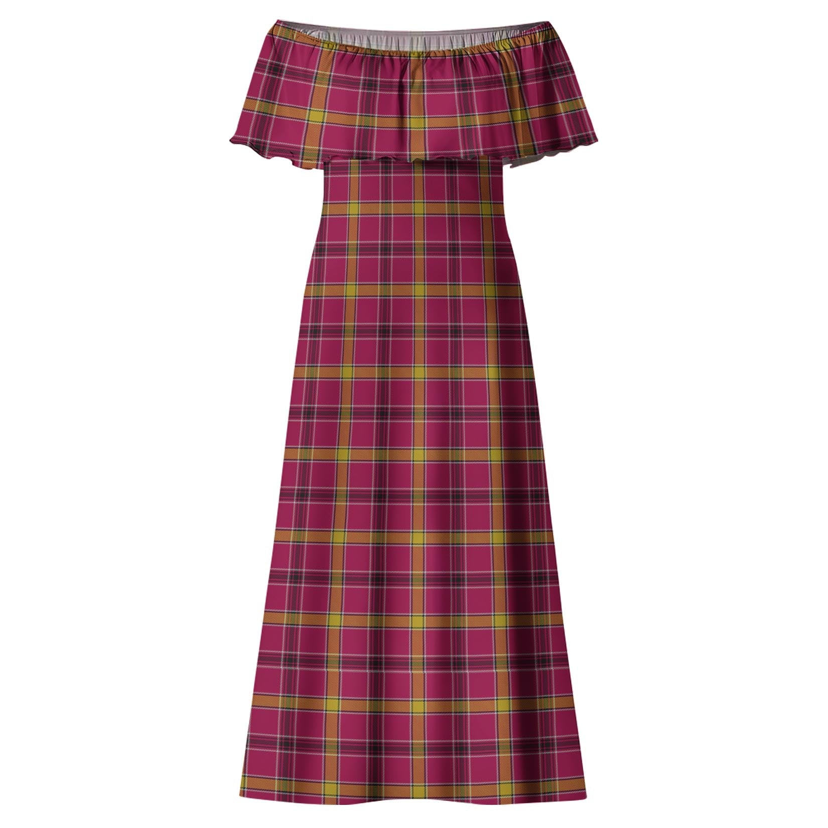 O'Meehan Tartan Off Shoulder Long Dress - Tartanvibesclothing