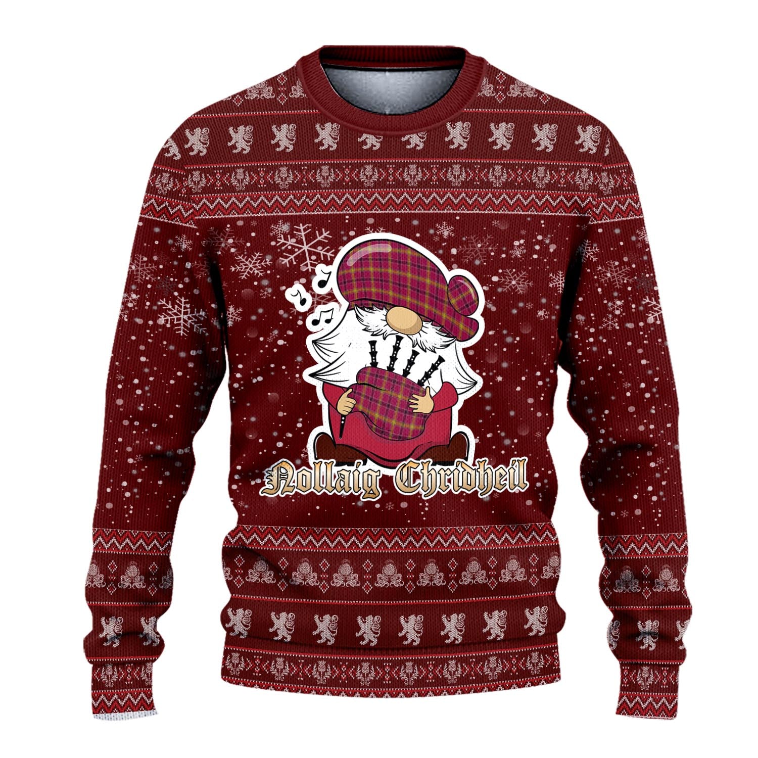 O'Meehan Clan Christmas Family Knitted Sweater with Funny Gnome Playing Bagpipes - Tartanvibesclothing