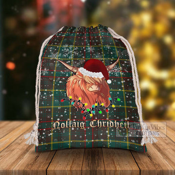 Tartan Vibes Clothing Ontario Province Canada Tartan Christmas Santa's Bag with Highland Cow