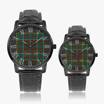 Ontario Province Canada Tartan Personalized Your Text Leather Trap Quartz Watch Wide Type Black Case With Black Leather Strap - Tartanvibesclothing