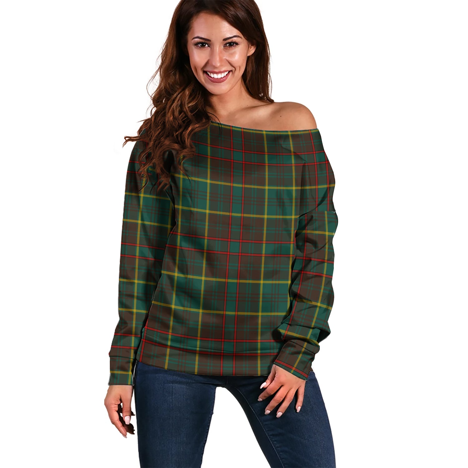 Ontario Province Canada Tartan Off Shoulder Women Sweater Women - Tartanvibesclothing