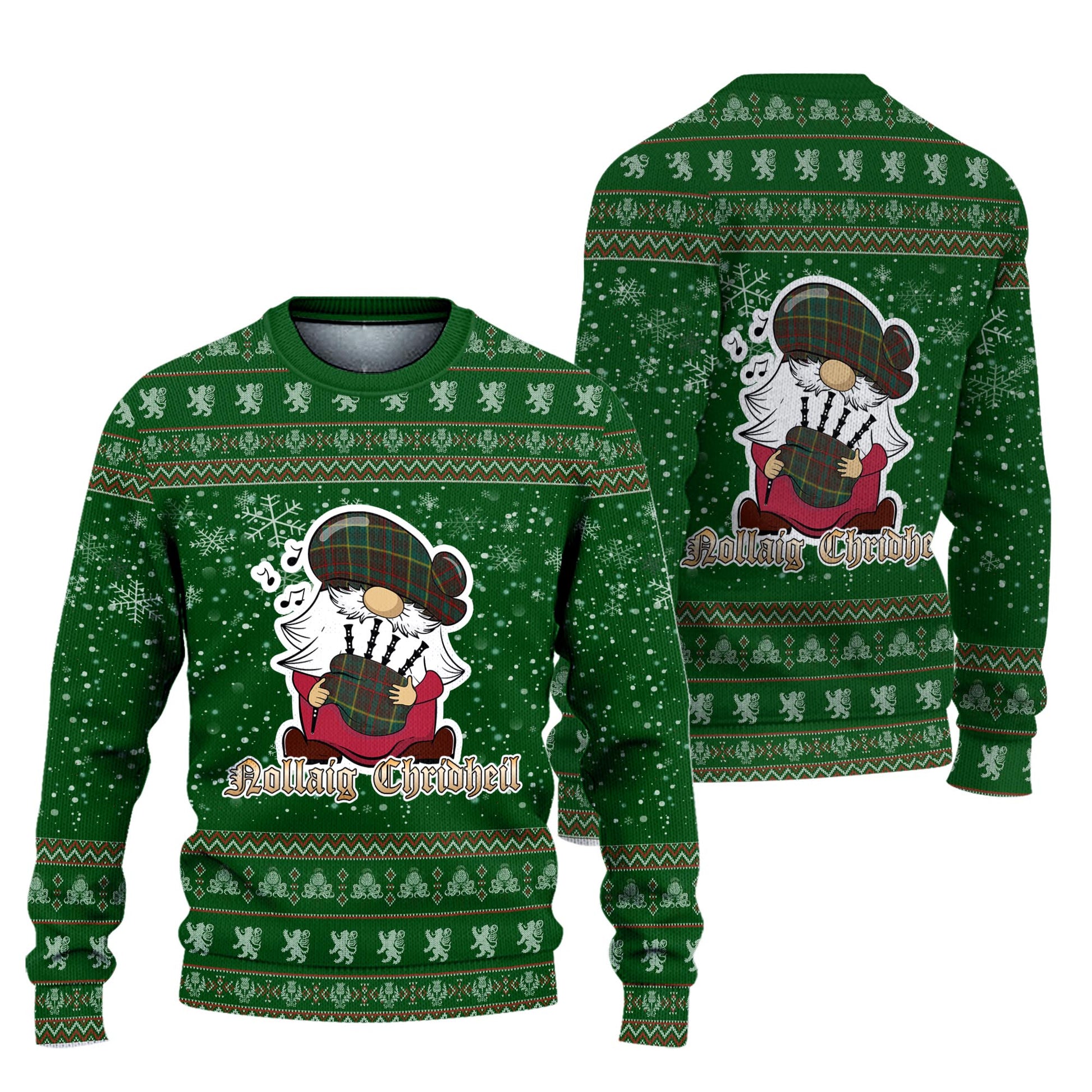 Ontario Province Canada Clan Christmas Family Knitted Sweater with Funny Gnome Playing Bagpipes Unisex Green - Tartanvibesclothing
