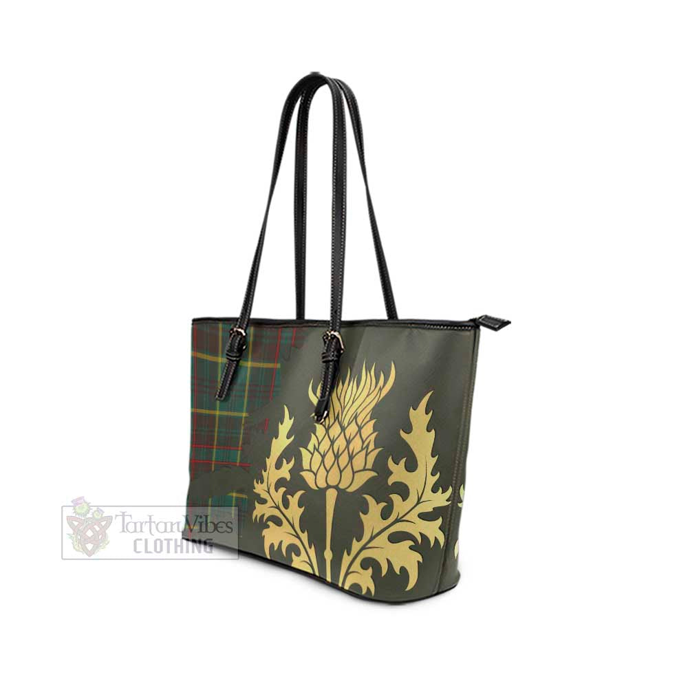 Tartan Vibes Clothing Ontario Province Canada Tartan Leather Tote Bag Gold Thistle Style