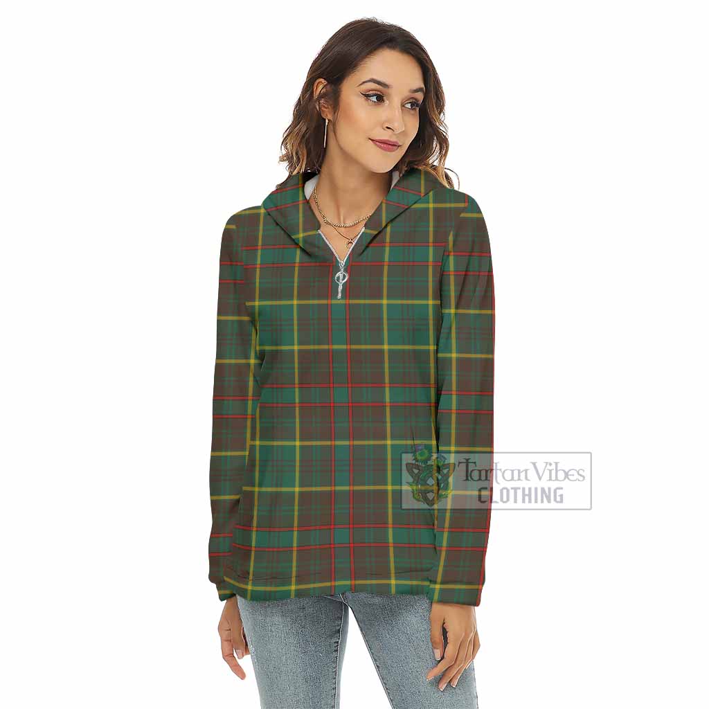 Tartan Vibes Clothing Ontario Province Canada Tartan Women's Borg  Half Zip Fleece Hoodie