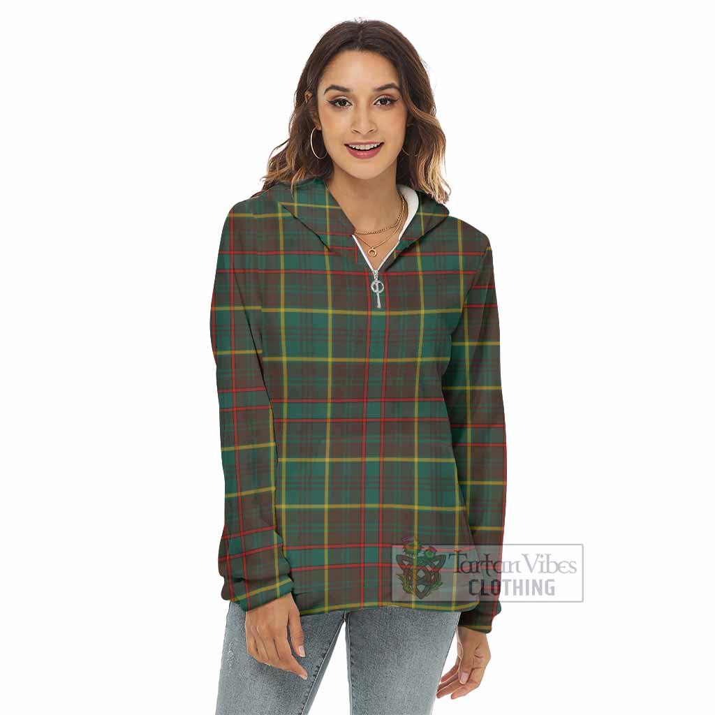 Tartan Vibes Clothing Ontario Province Canada Tartan Women's Borg  Half Zip Fleece Hoodie