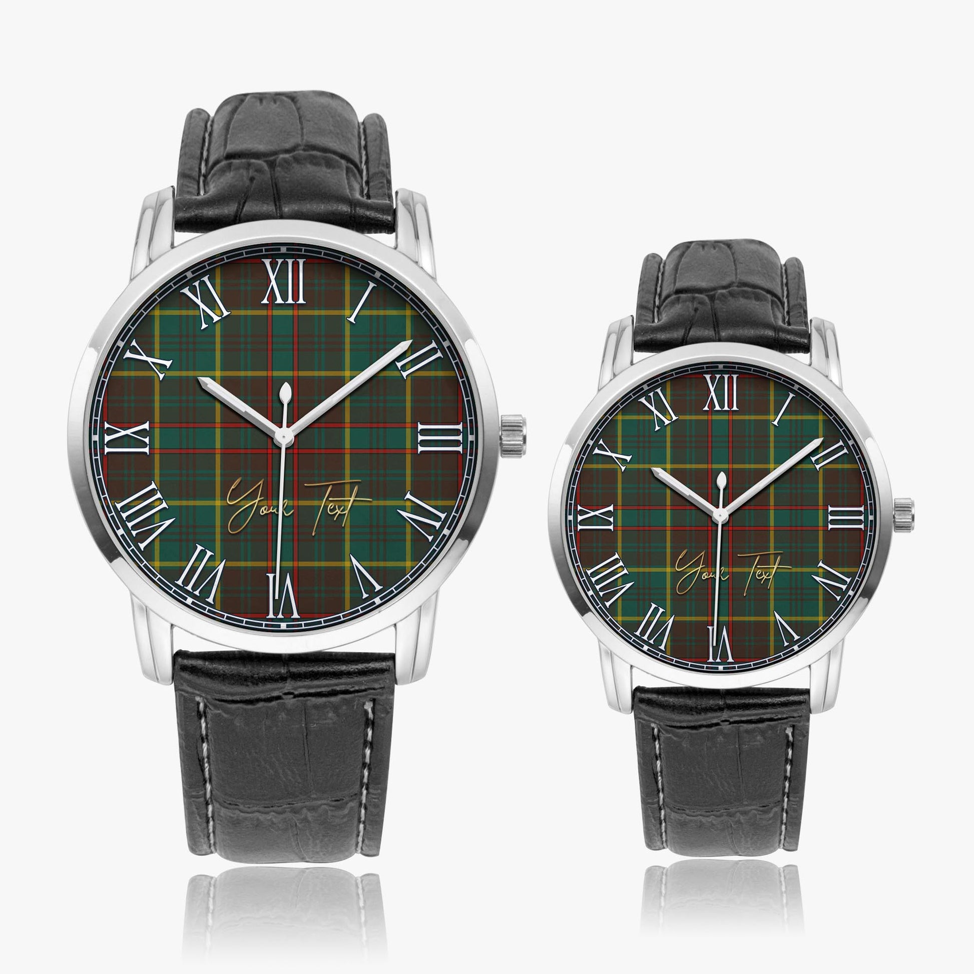 Ontario Province Canada Tartan Personalized Your Text Leather Trap Quartz Watch Wide Type Silver Case With Black Leather Strap - Tartanvibesclothing