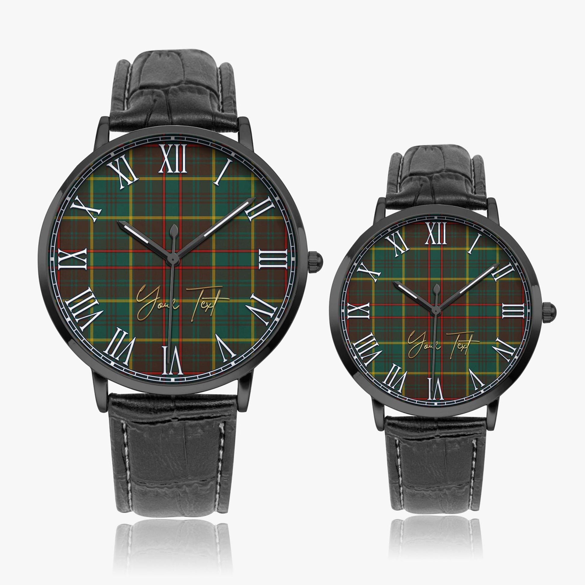 Ontario Province Canada Tartan Personalized Your Text Leather Trap Quartz Watch Ultra Thin Black Case With Black Leather Strap - Tartanvibesclothing