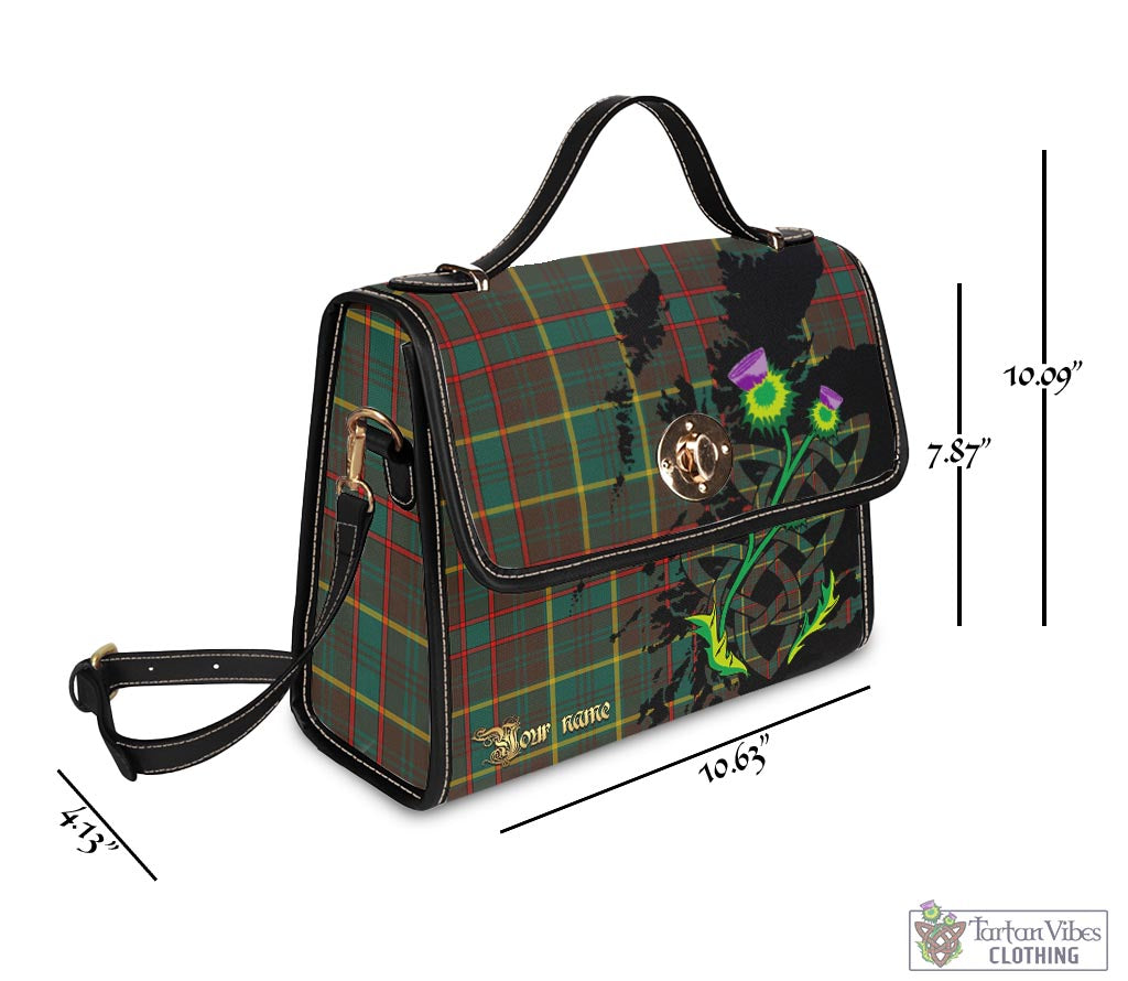 Tartan Vibes Clothing Ontario Province Canada Tartan Waterproof Canvas Bag with Scotland Map and Thistle Celtic Accents