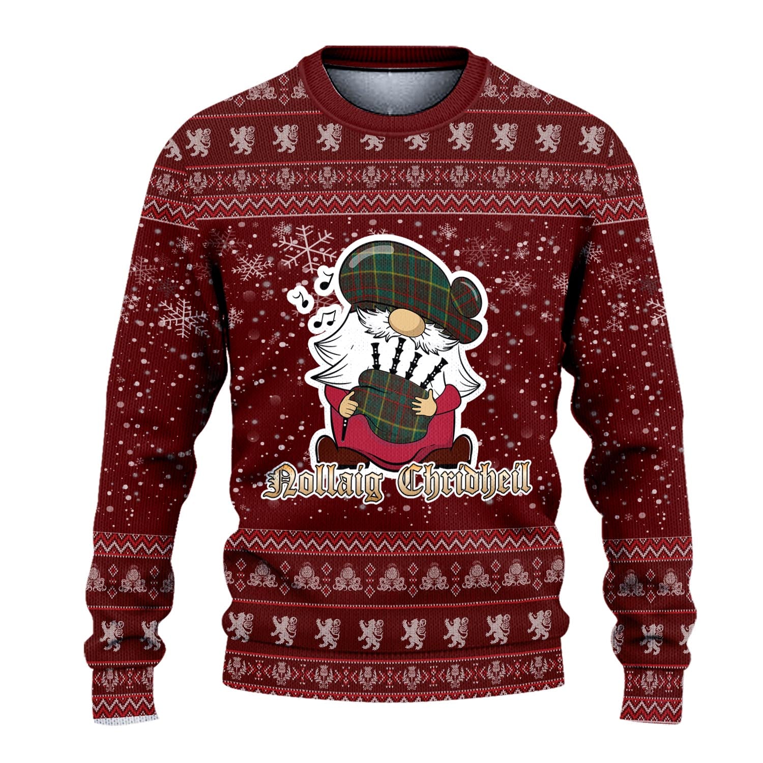 Ontario Province Canada Clan Christmas Family Knitted Sweater with Funny Gnome Playing Bagpipes - Tartanvibesclothing
