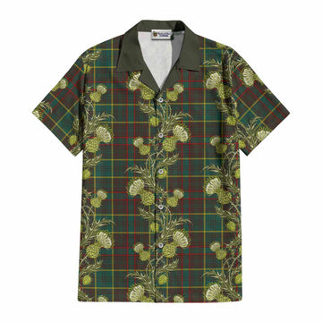 Ontario Province Canada Tartan Cotton Hawaiian Shirt Seamless Scottish Thistle Flowers