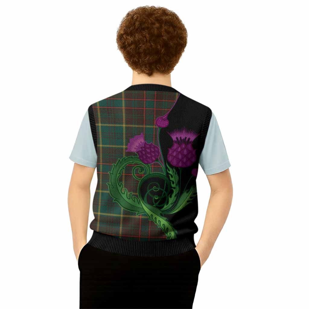 Ontario Province Canada Tartan Knitted V-Neck Vest Traditional Scottish Thistle