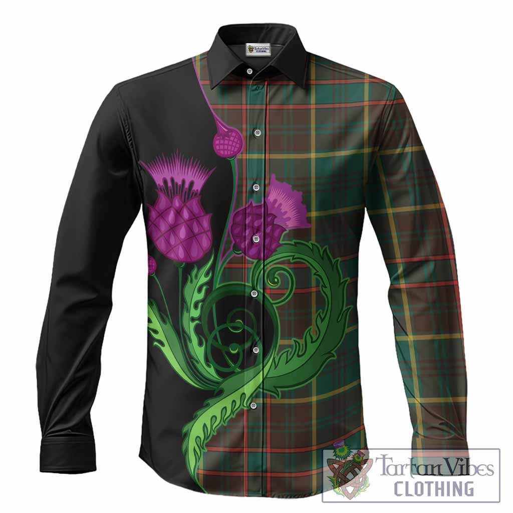 Ontario Province Canada Tartan Long Sleeve Button Shirts Traditional Scottish Thistle