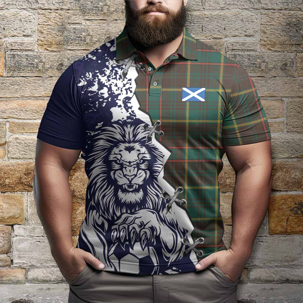 Ontario Province Canada Tartan Scottish Polo Shirt Angry Lion With Soccer Ball Style
