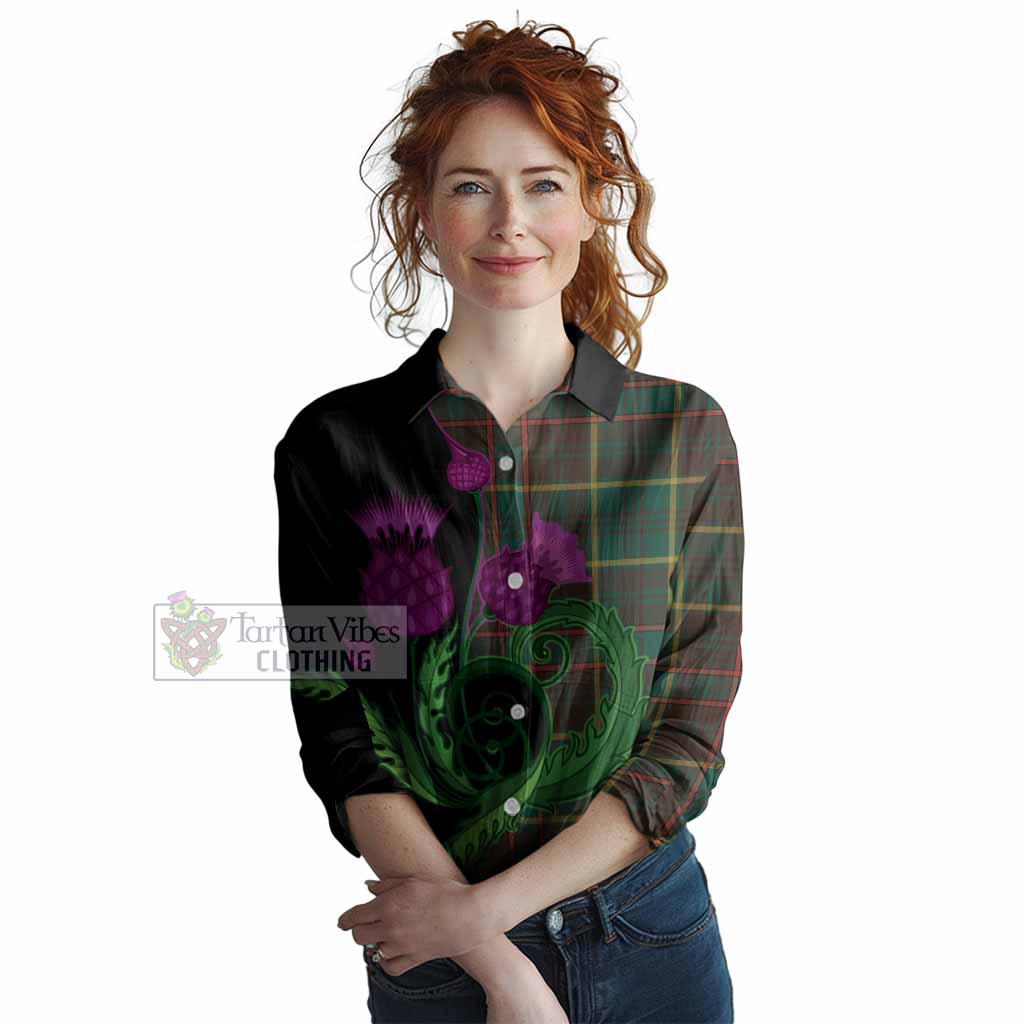 Ontario Province Canada Tartan Women Casual Shirt Traditional Scottish Thistle