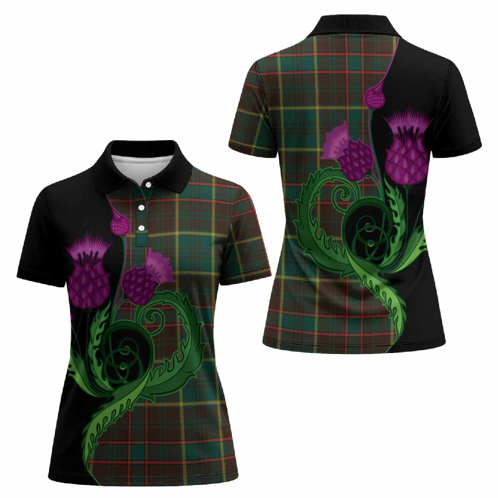 Ontario Province Canada Tartan Women Polo Shirt Traditional Scottish Thistle