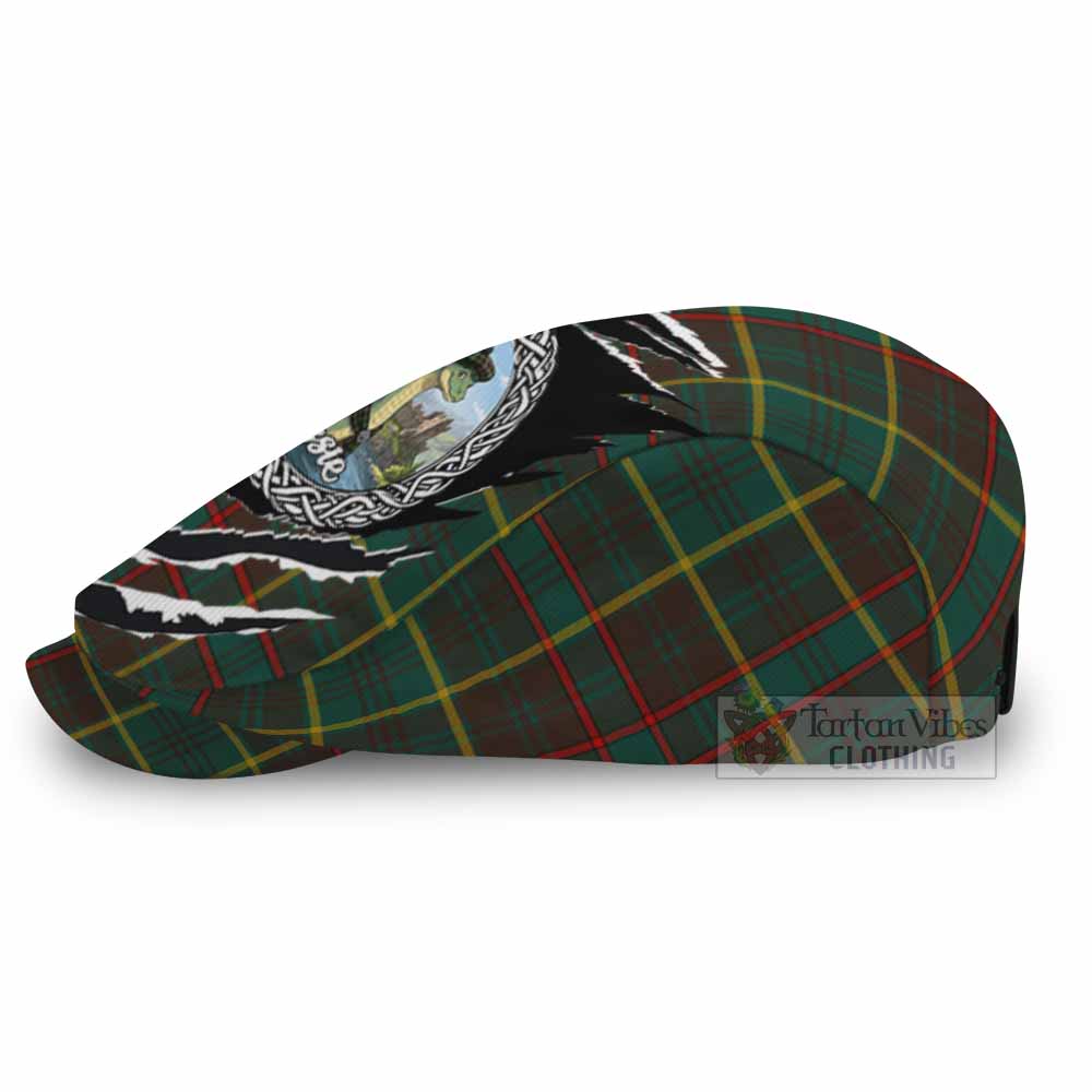 Ontario Tartan Loch Ness Monster Flat Cap, Jeff Cap Celtic Knot Nessie Art
