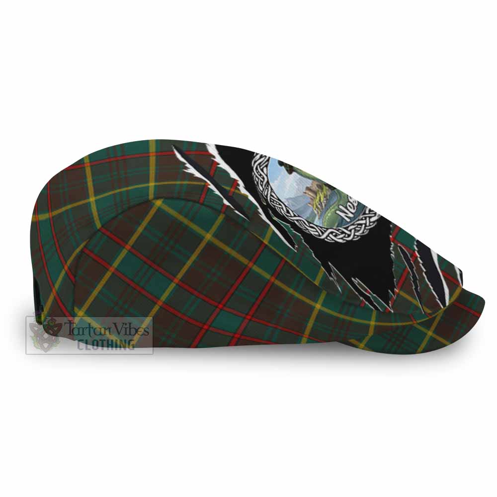 Ontario Tartan Loch Ness Monster Flat Cap, Jeff Cap Celtic Knot Nessie Art