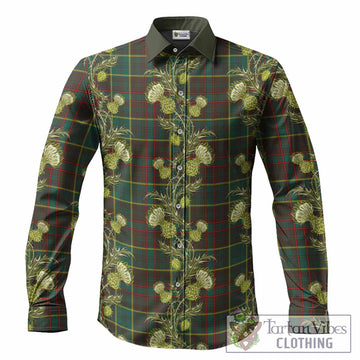 Ontario Tartan Long Sleeve Button Shirts Seamless Scottish Thistle Flowers