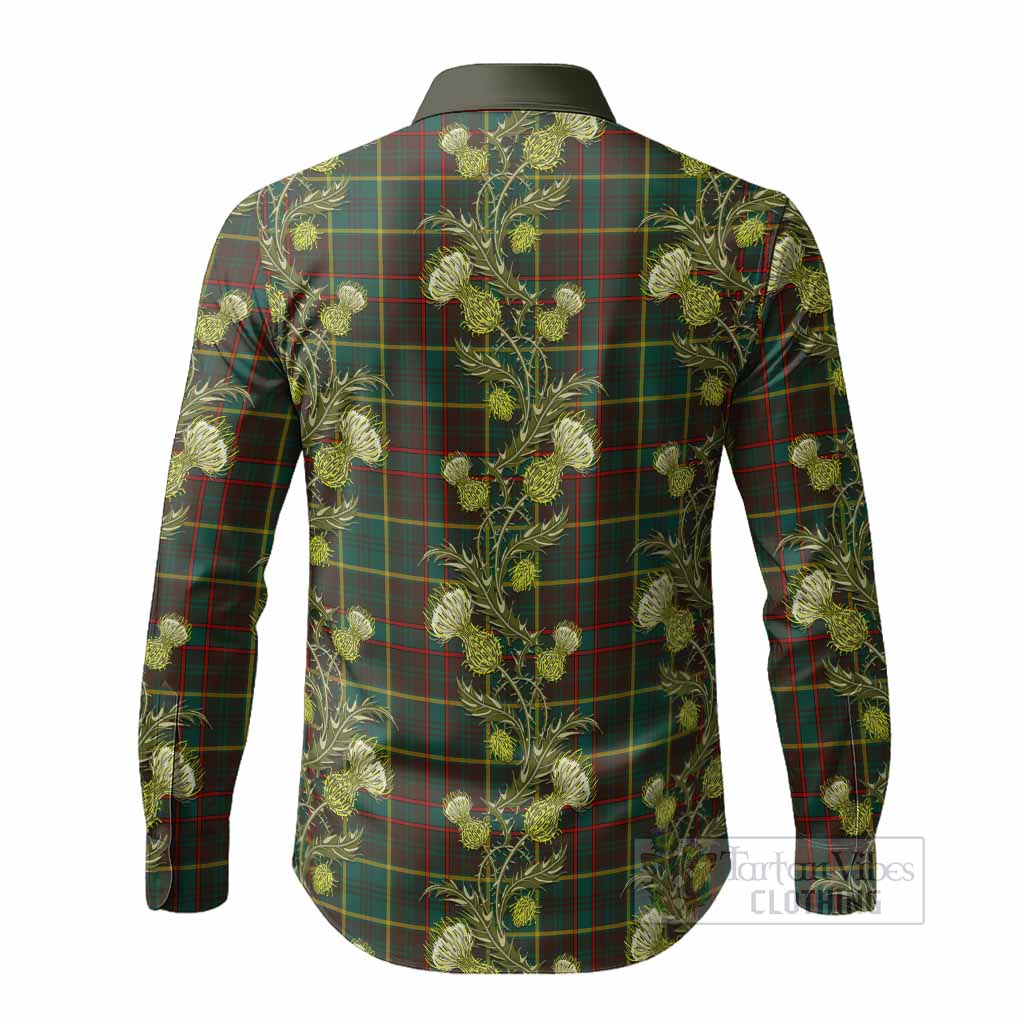 Ontario Tartan Long Sleeve Button Shirts Seamless Scottish Thistle Flowers