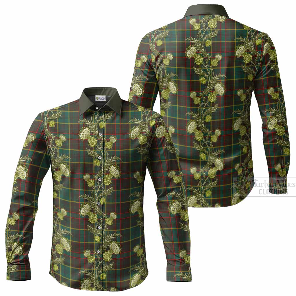 Ontario Tartan Long Sleeve Button Shirts Seamless Scottish Thistle Flowers