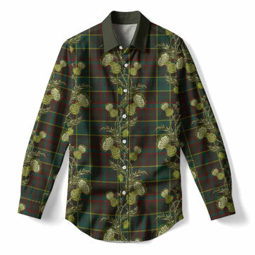 Ontario Tartan Women Casual Shirt Seamless Scottish Thistle Flowers